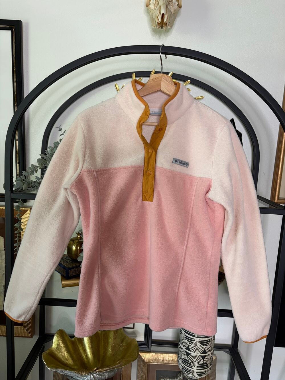 Columbia Benton Springs Womens Small Pink Cream Snap Fleece Pullover